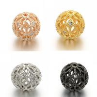 Cubic Zirconia Micro Pave Brass Beads, Round, plated, micro pave cubic zirconia & hollow Approx 1.5mm 
