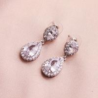 Bridal Earring, Zinc Alloy, with Rhinestone, with plastic earnut & fashion jewelry & for woman & with rhinestone, silver color, 1.2cmx3cm 