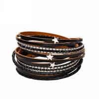 PU Leather Cord Bracelets, with Zinc Alloy, plated, fashion jewelry & for woman & with rhinestone 40mm Approx 15.55 Inch 
