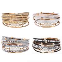 PU Leather Cord Bracelets, with Plastic Pearl & Zinc Alloy, plated, fashion jewelry & for woman 40mm Approx 13.35 Inch 