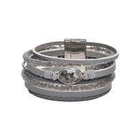 PU Leather Cord Bracelets, with Crystal & Zinc Alloy, plated, fashion jewelry & for woman, grey, 40mm Approx 7.67 Inch 