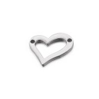 Stainless Steel Charm Connector, Heart, plated, 1/1 loop, silver color, 16*15mm 