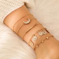 Zinc Alloy Rhinestone Bracelets, plated, 5 pieces & fashion jewelry & for woman & with rhinestone, golden 