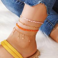 Zinc Alloy Anklet, with Nylon Cord, plated, 4 pieces & fashion jewelry & for woman & with rhinestone, golden 