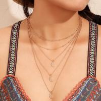 Zinc Alloy Necklace, plated, multilayer & for woman & with rhinestone, golden 