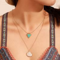 Shell Zinc Alloy Necklace, with turquoise & Shell, plated, Double Layer & fashion jewelry & for woman, golden 