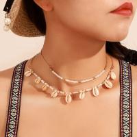 Shell Zinc Alloy Necklace, with Seedbead & Shell, plated, Double Layer & fashion jewelry & for woman, golden 