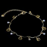 Zinc Alloy Anklet, with 5.5cm extender chain, plated, fashion jewelry & for woman & with rhinestone, golden, 7mm Inch 