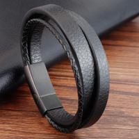 PU Leather Cord Bracelets, handmade & woven pattern & for man, black 