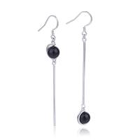 925 Sterling Silver Asymmetric Earrings, with Agate, fashion jewelry & for woman, silver color, 6mmuff0c45mm 