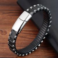 PU Leather Cord Bracelets, with Stainless Steel, handmade, Unisex & woven pattern .2 Inch 