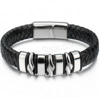 PU Leather Bracelet, with Stainless Steel, fashion jewelry & for man, 12mm 