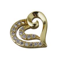 Brass Heart Pendants, gold color plated, micro pave cubic zirconia 