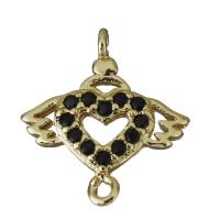 Cubic Zirconia Micro Pave Brass Connector, Winged Heart, gold color plated, micro pave cubic zirconia & 1/1 loop Approx 1mm 