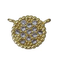Cubic Zirconia Micro Pave Brass Pendant, Flat Round, gold color plated, micro pave cubic zirconia & double-hole Approx 1mm 