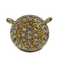 Cubic Zirconia Micro Pave Brass Pendant, Flat Round, gold color plated, micro pave cubic zirconia & double-hole Approx 1mm 