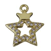 Brass Star Pendants, laiton, étoile, Placage de couleur d'or, pavé de micro zircon Environ 1.5mm, Vendu par PC