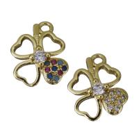 Brass Clover Pendant, Four Leaf Clover, gold color plated & micro pave cubic zirconia Approx 1.5mm 