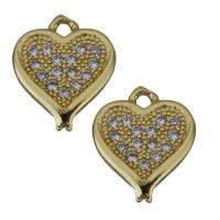 Brass Heart Pendants, gold color plated, micro pave cubic zirconia Approx 1mm 