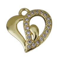 Латунные подвески-сердце, Латунь, Сердце, плакирован золотом, инкрустированное микро кубического циркония отверстие:Приблизительно 1.5mm, продается PC