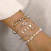 Zinc Alloy Bracelet Set, bracelet, Round, plated, 5 pieces & Unisex, silver color 