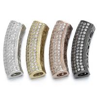 Brass Curved Tube Beads, plated, micro pave cubic zirconia Approx 5mm 