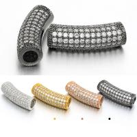 Brass Curved Tube Beads, plated, micro pave cubic zirconia Approx 4mm 
