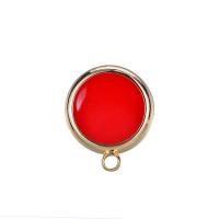 Brass Earring Stud Component, gold color plated, with loop & enamel, red, 15mm 