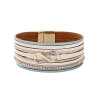 PU Leather Cord Bracelets, with Zinc Alloy, fashion jewelry & for woman & with rhinestone 35mm Approx 8.26 Inch 