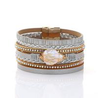 PU Leather Cord Bracelets, with Zinc Alloy, plated, fashion jewelry & for woman & with rhinestone 35mm Approx 8.26 Inch 