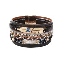 PU Leather Bracelet, with Zinc Alloy, plated, fashion jewelry & evil eye pattern & for woman & with rhinestone 35mm Approx 8.26 Inch 