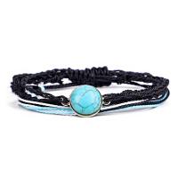 Waxed Cotton Cord Bracelet Set, bracelet, with Synthetic Turquoise, Adjustable & three pieces & for woman 160mm 