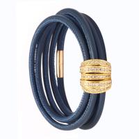 PU Leather Cord Bracelets, with Brass, fashion jewelry & micro pave cubic zirconia & for woman 113mm 