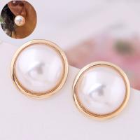Plastic Pearl Zinc Alloy Earring, with Plastic Pearl, stainless steel post pin, gold color plated, for woman, golden, 22mm 