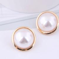 Plastic Pearl Zinc Alloy Earring, with Plastic Pearl, gold color plated, for woman, golden, 22mm 