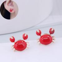 Enamel Zinc Alloy Stud Earring, Crab, plated, for woman, red, 11mm 
