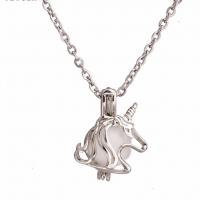 Stainless Steel Floating Locket Necklace, Unicorn, plated, fashion jewelry & for woman, silver color, 20*15mm .6 Inch 