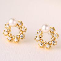 Cubic Zirconia Micro Pave Brass Earring, with Plastic Pearl, plated, micro pave cubic zirconia & for woman 13mm 