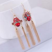 Glass Zinc Alloy Earring, with Glass, plated, for woman, golden, 65*18mm 