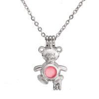 Stainless Steel Aromatherapy Necklace, Bear, plated, fashion jewelry & for woman, silver color, 28*17mm .6 Inch 