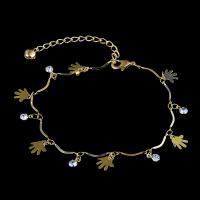Zinc Alloy Anklet, plated, for woman & with rhinestone, golden, 9*8mm .4 Inch 