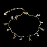 Zinc Alloy Anklet, plated, for woman & with rhinestone, golden, 8*5mm Inch 