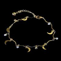 Zinc Alloy Anklet, plated, for woman & with rhinestone, golden, 12mm .4 Inch 