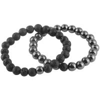 Lava Bracelet, with Hematite, plated, 2 pieces & fashion jewelry & for couple, black, 8mm Inch 