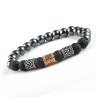 Hematite Bracelet, with Lava & Zinc Alloy, plated, fashion jewelry & for man, black, 8mm .2 Inch 