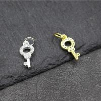Sterling Silver Key Pendants, 925 Sterling Silver, plated, DIY & micro pave cubic zirconia 