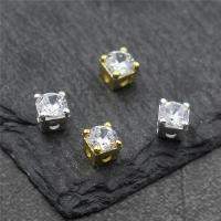 Rhinestone Sterling Silver Beads, 925 Sterling Silver, Square, plated, with rhinestone 3.7mm Approx 1mm 