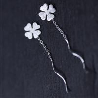 Sterling Silver Drop Earring, 925 Sterling Silver, Four Leaf Clover, polished, brushed & for woman 