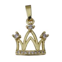 Cubic Zirconia Micro Pave Brass Pendant, Crown, gold color plated, micro pave cubic zirconia Approx 