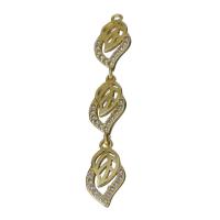 Brass Leaf Pendants, gold color plated, micro pave cubic zirconia 44mm Approx 1.5mm 